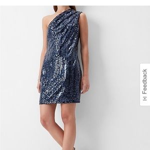 One Shoulder Sequin Shift Dress.